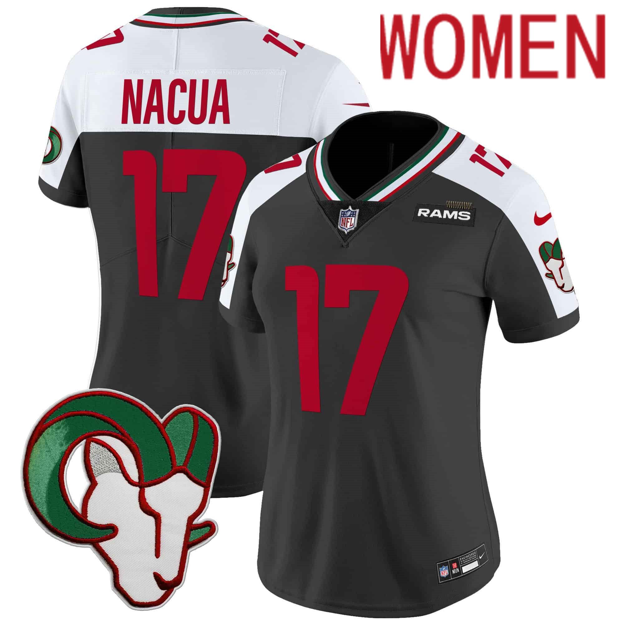 Women Los Angeles Rams #17 Nacua Black 2024 Nike Mexico Vapor Limited NFL Jersey style 1